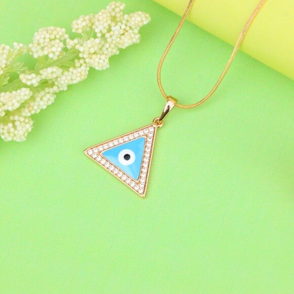 "Triangle Evil Eye Pendant in Rose Gold with CZ Accents, XPPT1394 - Picture 13 of 13